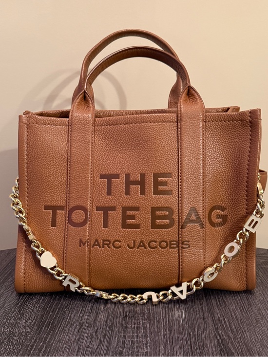 Marc Jacobs Handbags - Marc Jacobs Brown Pebbled Leather Tote with Gold Chain
